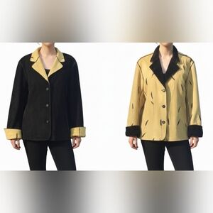 REVERSABLE💛SoftYellow/Black Women's Coat Size FAUX SUEDE XL. Great Coat❣